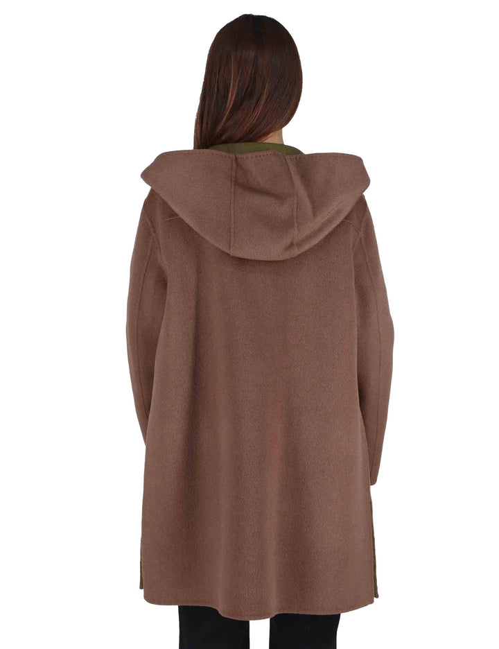 Giacconi donna Double Wool reversibili in lana marrone con cappuccio JA534020276 40B60 Maliparmi 