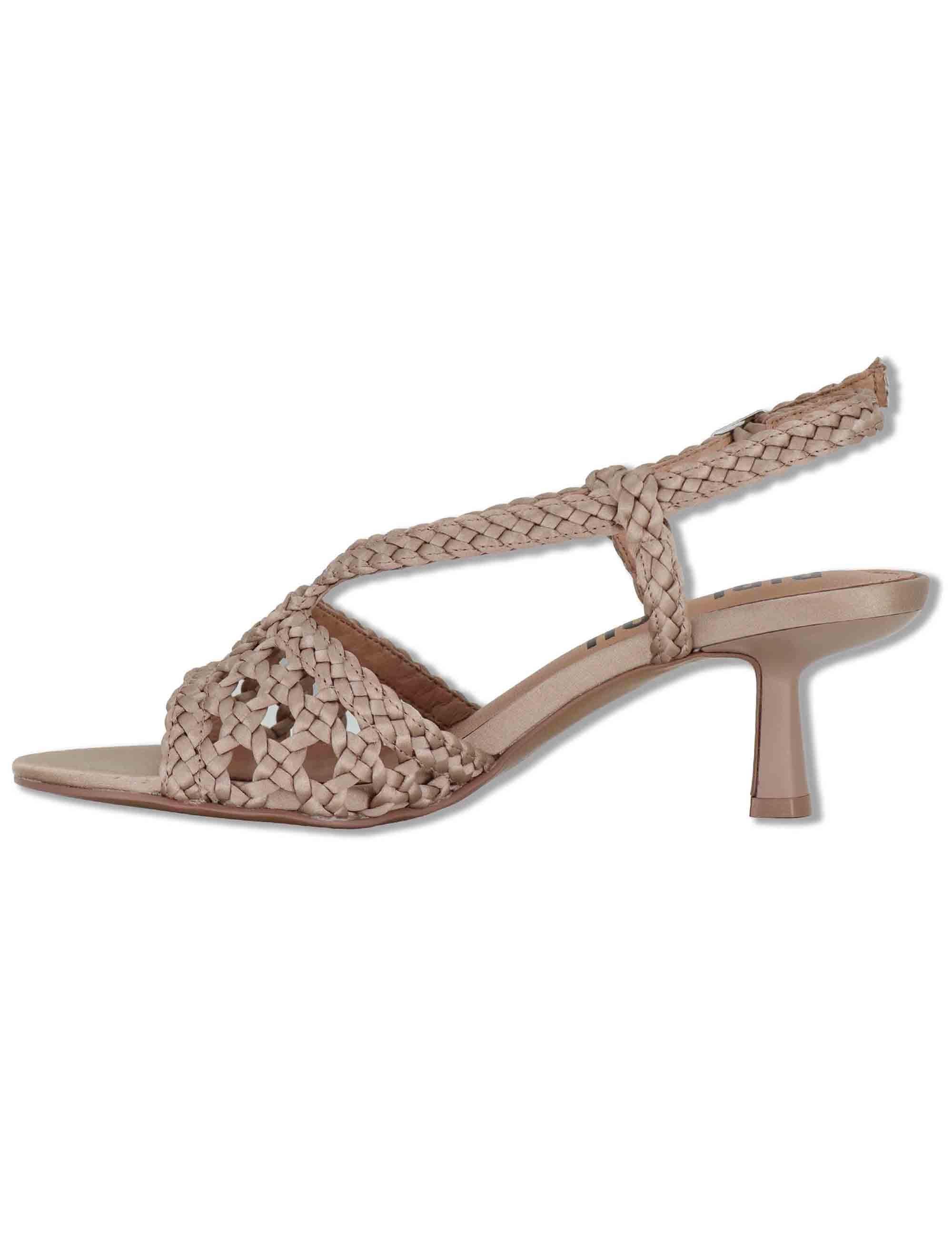 Sandali donna slingback in pelle intrecciata nude con tacco sottile Kou 702Z75VK 47-NUDE Bibi Lou 