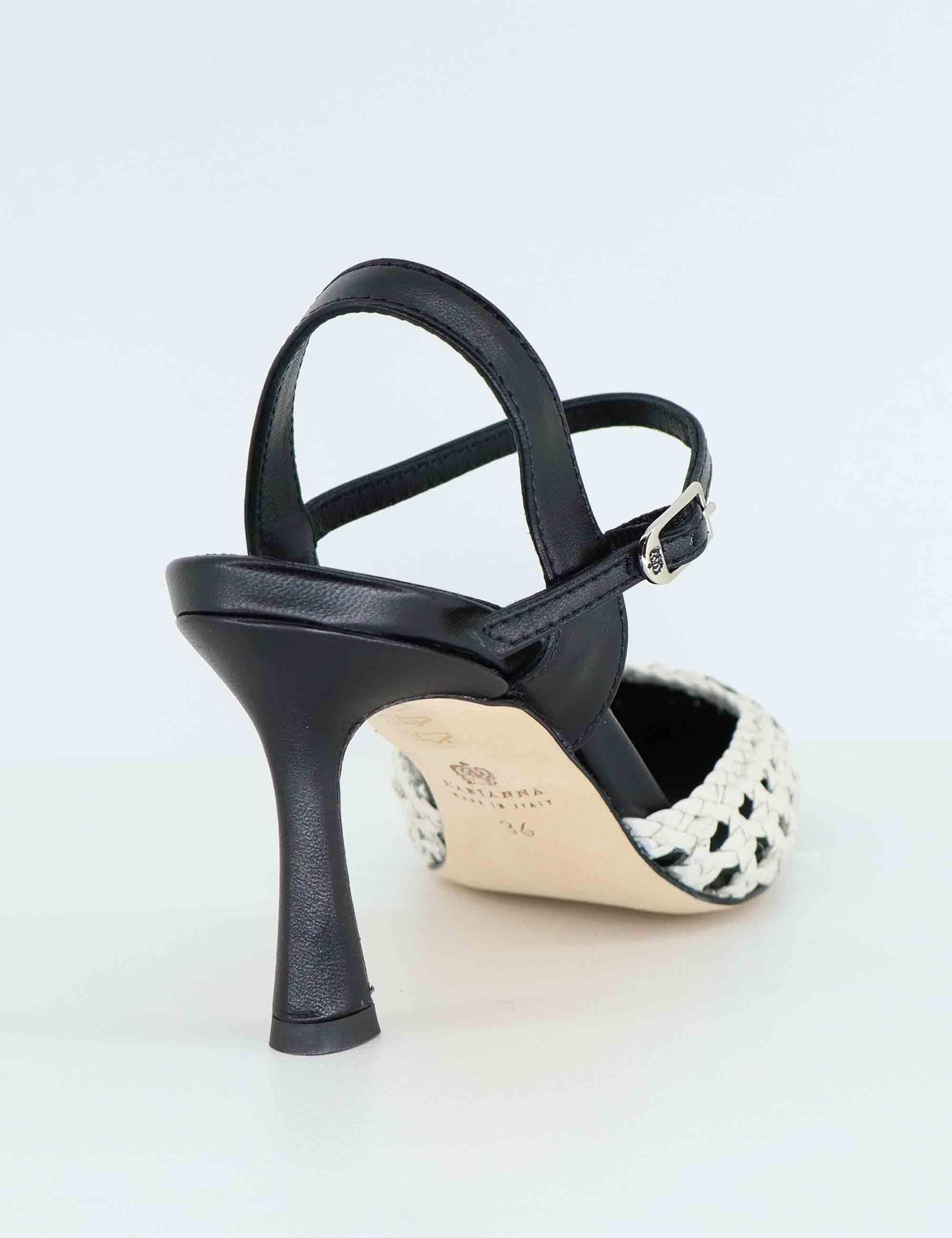Sandali donna in pelle nera e bianca con tacco alto CH2504/RT 002 L'Arianna 