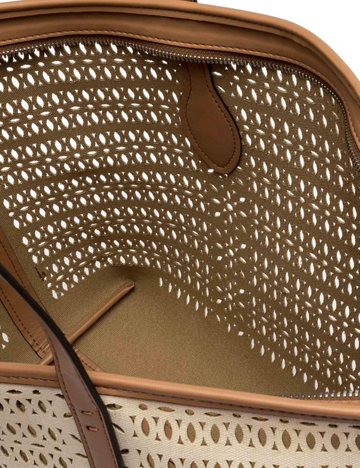 Borse donna Shopper Mashup in canvas laserato panna con doppi manici in pelle BS11507 COMM CNVLS 14593 Gianni Chiarini 