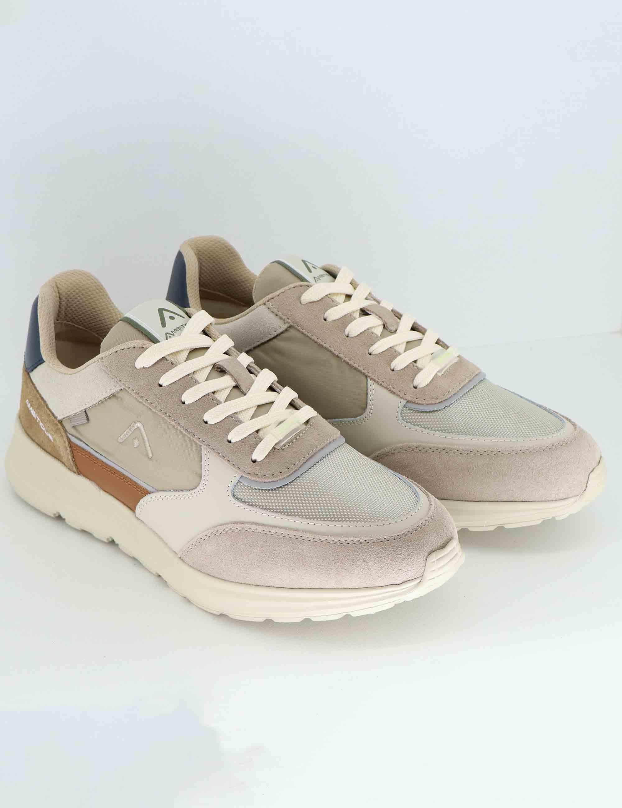 Sneakers uomo Arrow in pelle e tessuto taupe 13571E 1973AM Ambitious 