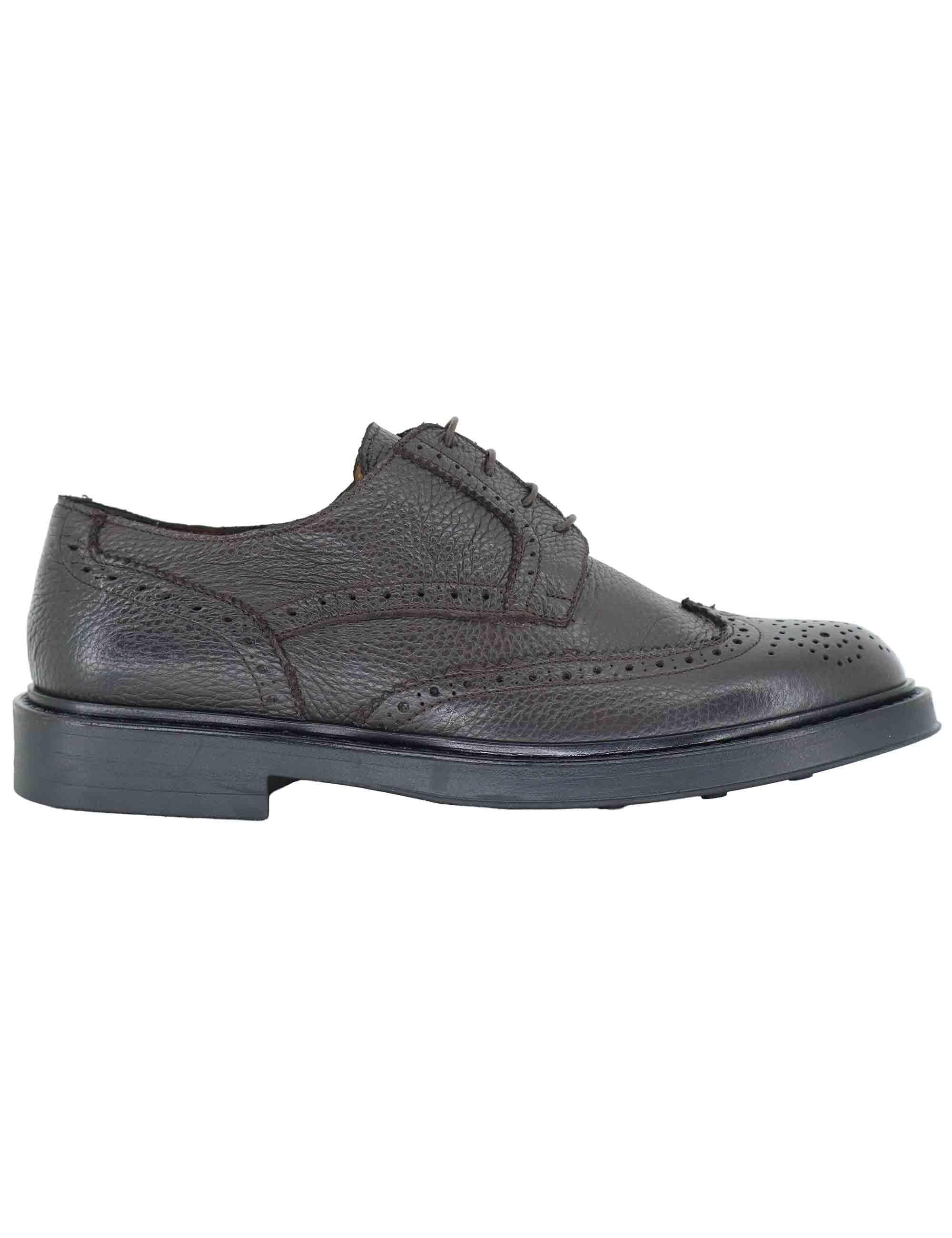 Stringate uomo in pelle marrone con impunture e suola in gomma SP019 014 Spatarella 