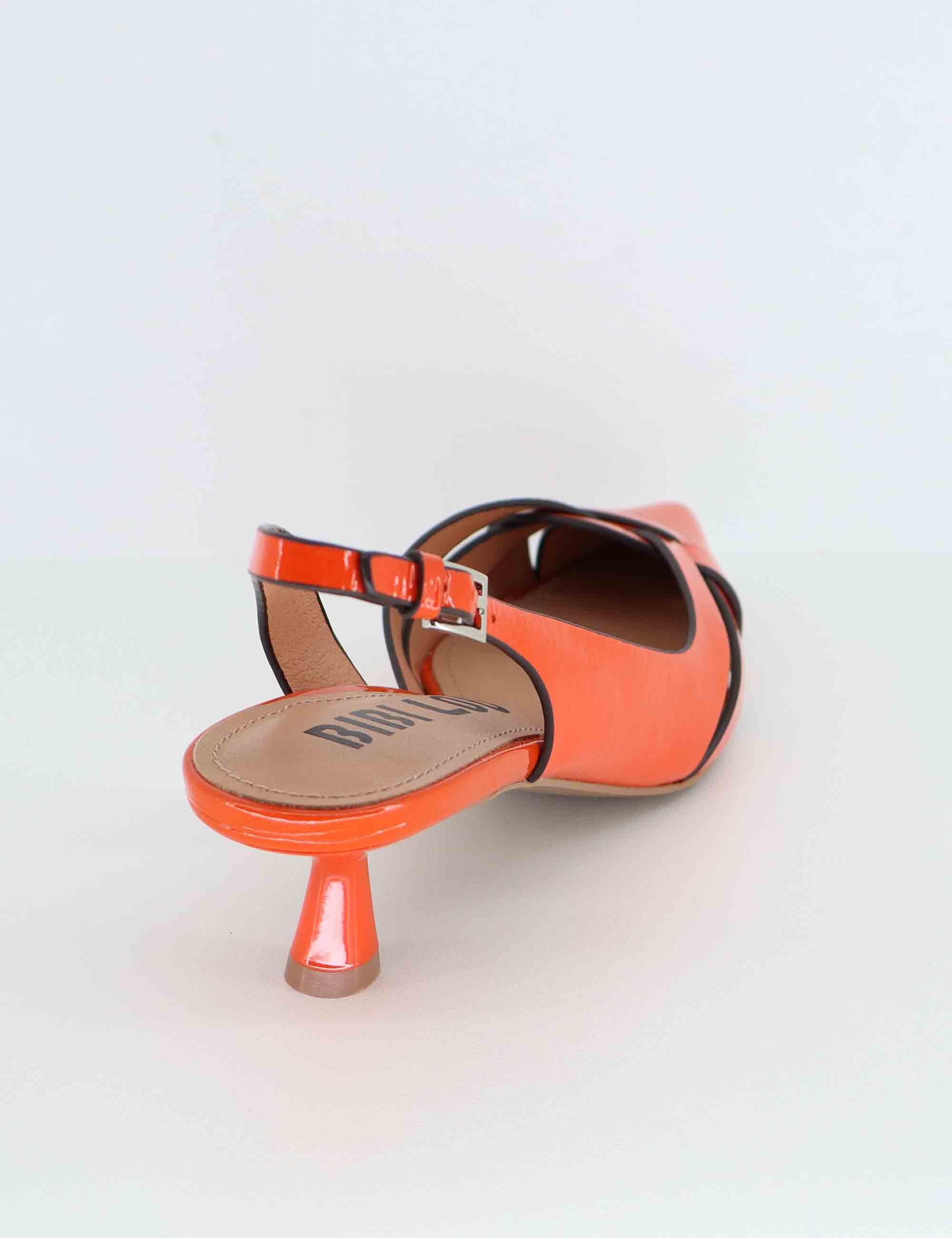 Slingback donna Nolia in pelle arancio tacco basso 632Z21VK 027 Bibi Lou 