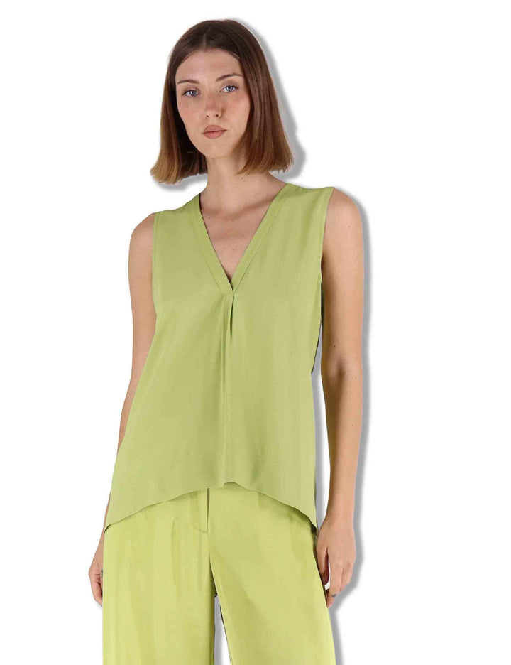 Top donna Fluid Crepe in seta verde senza maniche maniche scollo a V JP554050672 60109 Maliparmi 