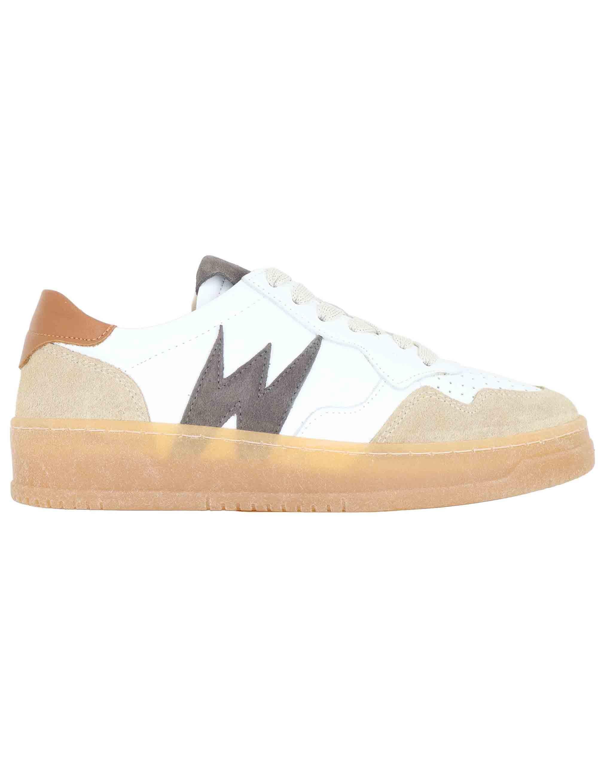Sneakers donna in pelle beige con riporti in camoscio SP56529 004 Spatarella 