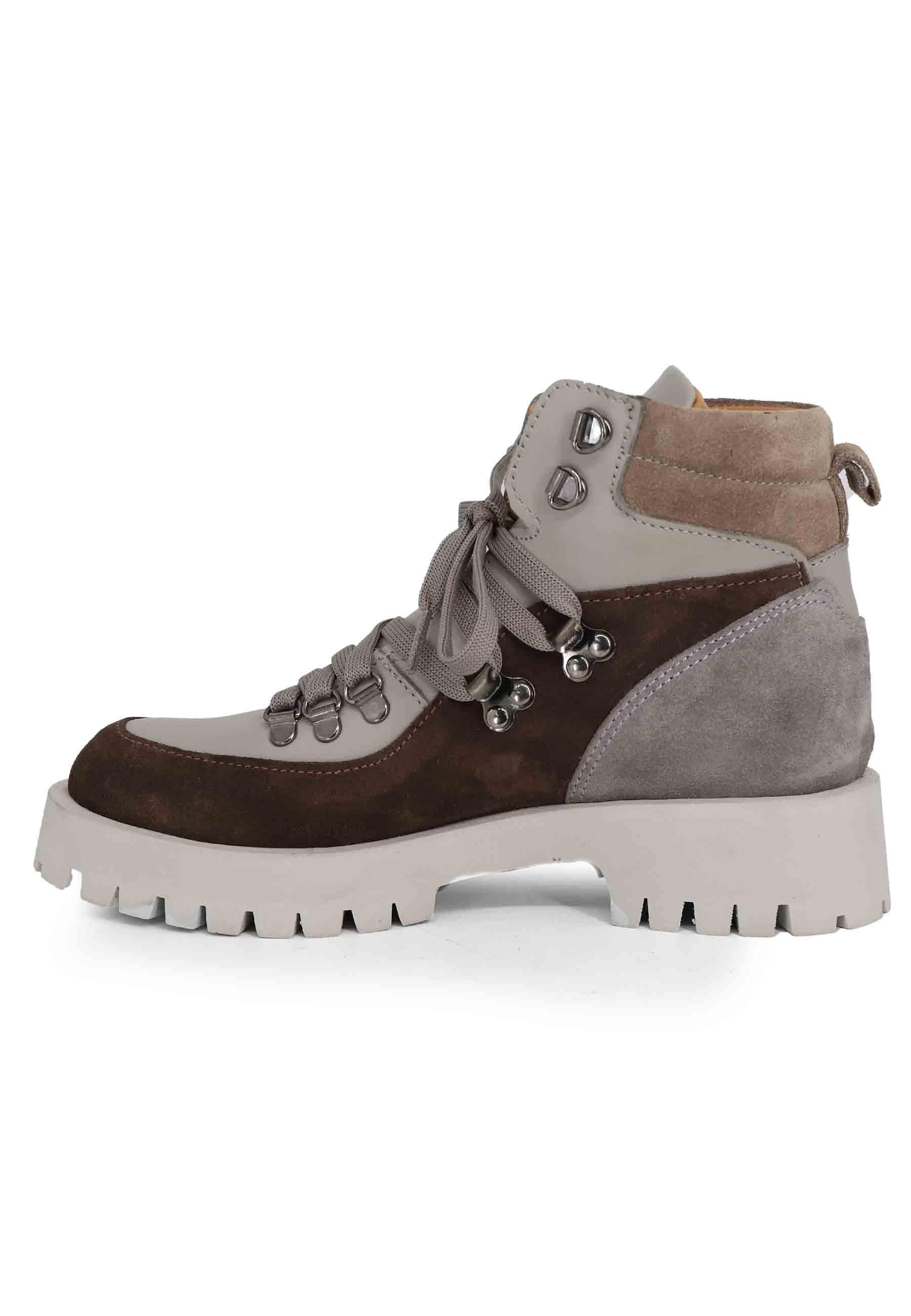 Stivaletti trakking donna in pelle grigia e camoscio marrone con suola carrarmato SP VIENNA 013 Spatarella 