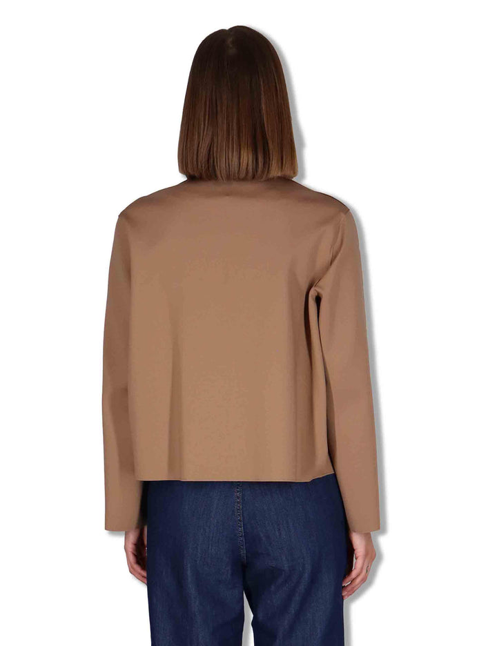 Giubbini donna in tessuto stretch marrone con bottoni a scomparsa 50260008 045 Ewooluzione 