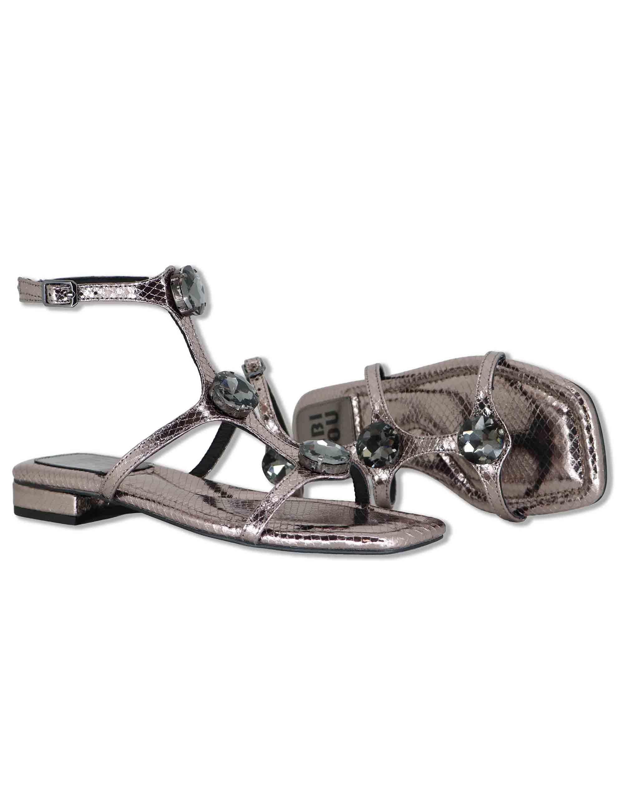 Sandali flat donna in pelle piombo con borchie e cinturini alla schiava Robin 952Z80HG 09-PLOMO Bibi Lou 