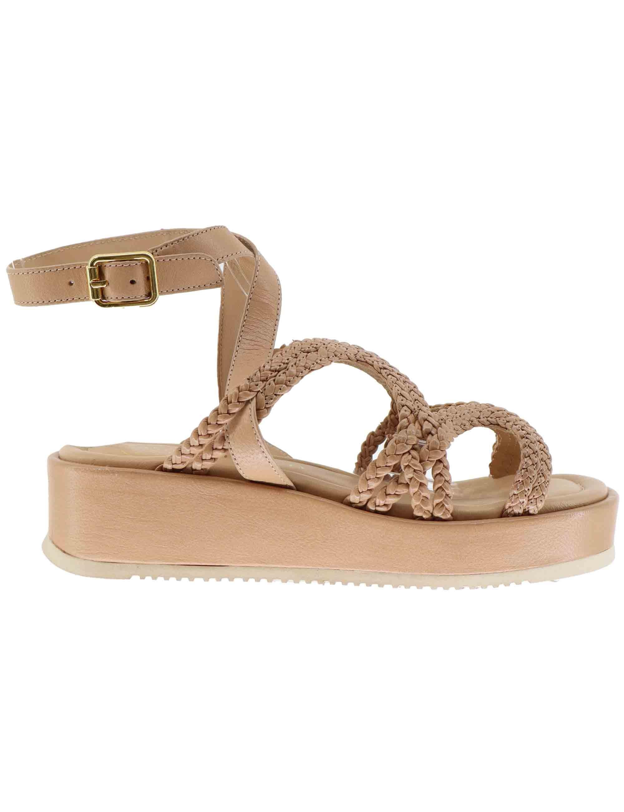 Sandali donna in pelle nude con zeppa bassa KALB CRF_SKIN Unisa 