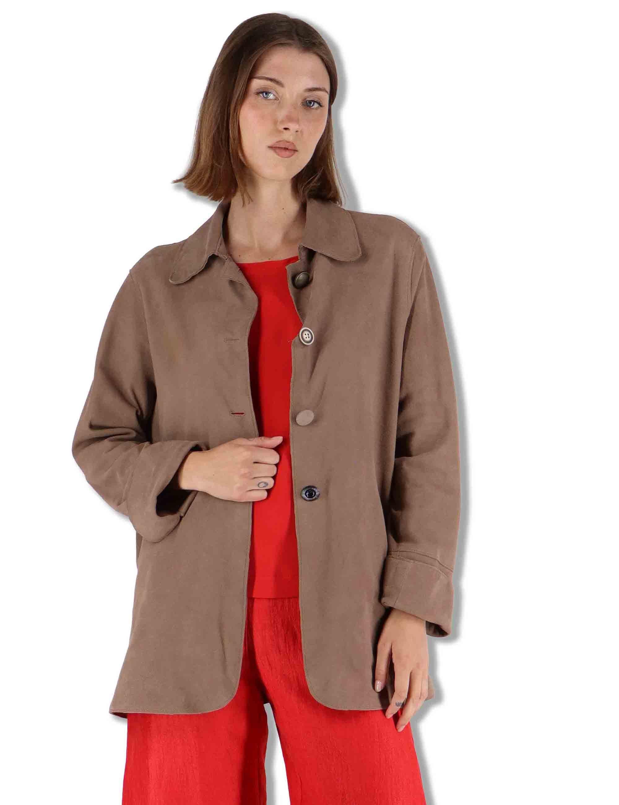 Giacche donna in camoscio taupe con bottoni gioiello SP2427 015 Spatarella 