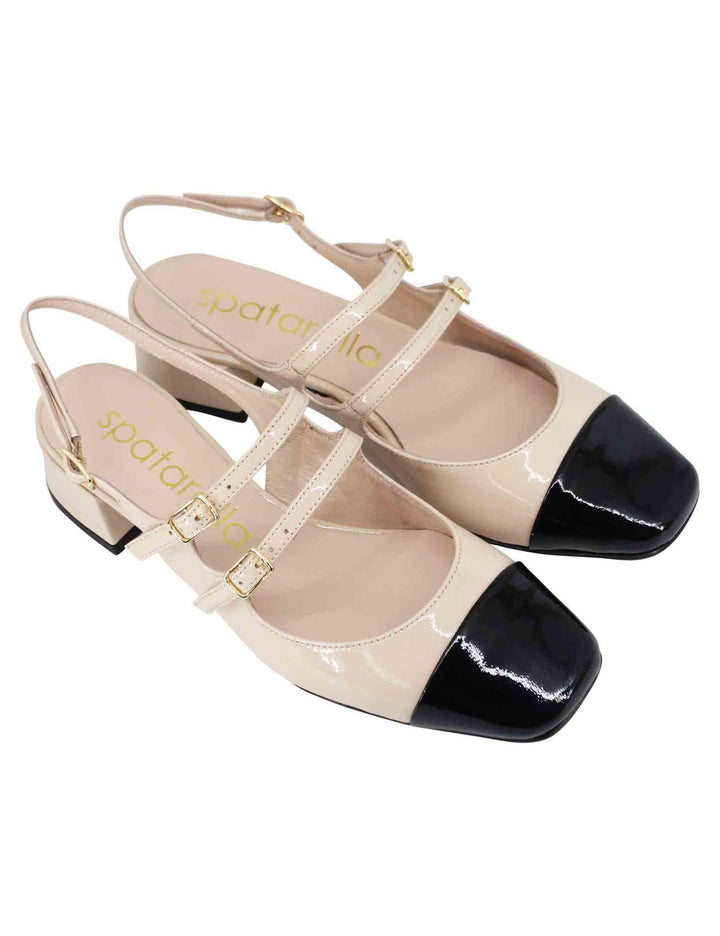 Decollete slingback donna in pelle beige con puntale bicolore SPA641 019 Spatarella 