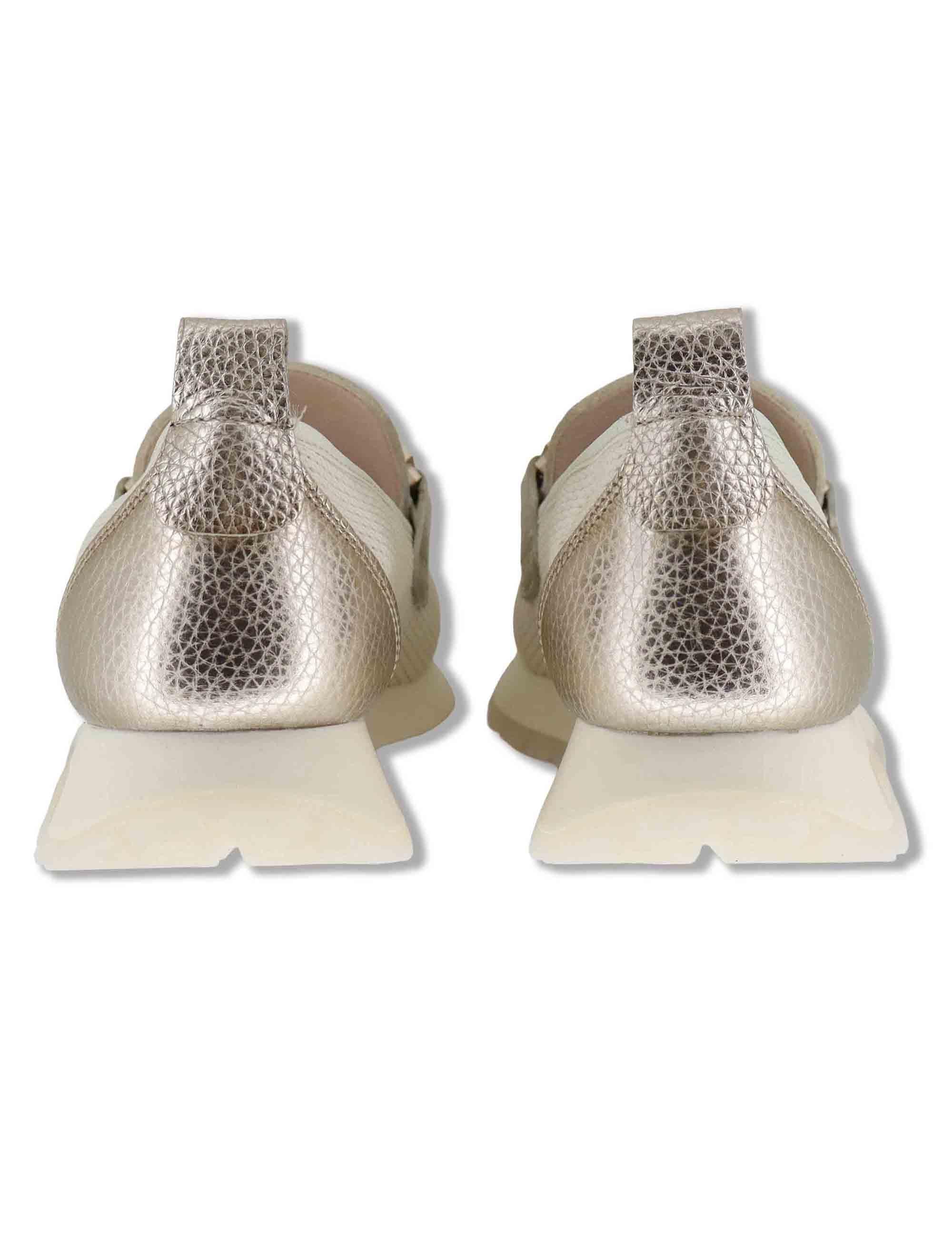 Mocassini donna in tessuto e pelle off white con suola running HV264857 PANNA Hispanitas 