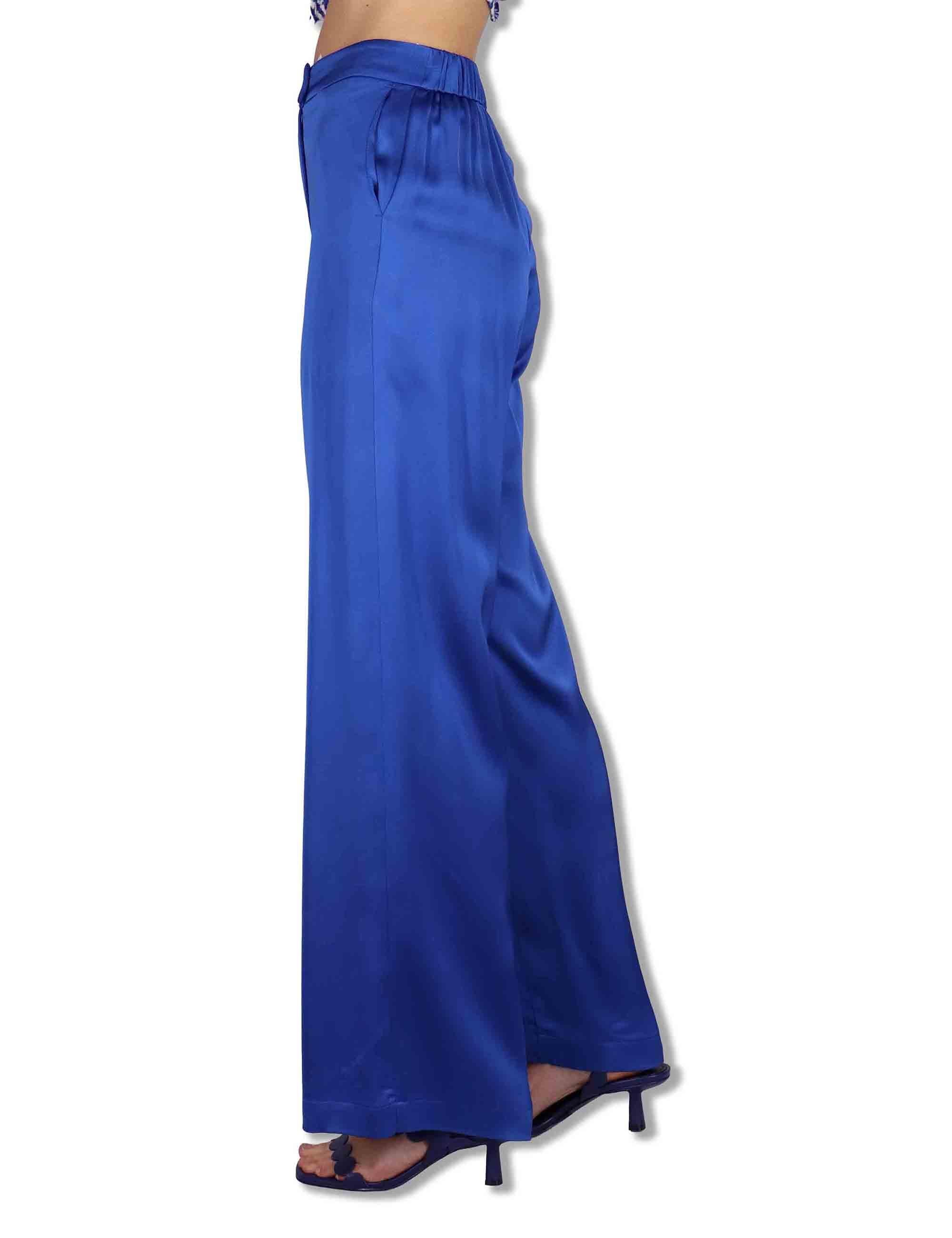 Pantaloni donna Shiny Cady in viscosa blu con gamba larga JH807550631 80059 Maliparmi 