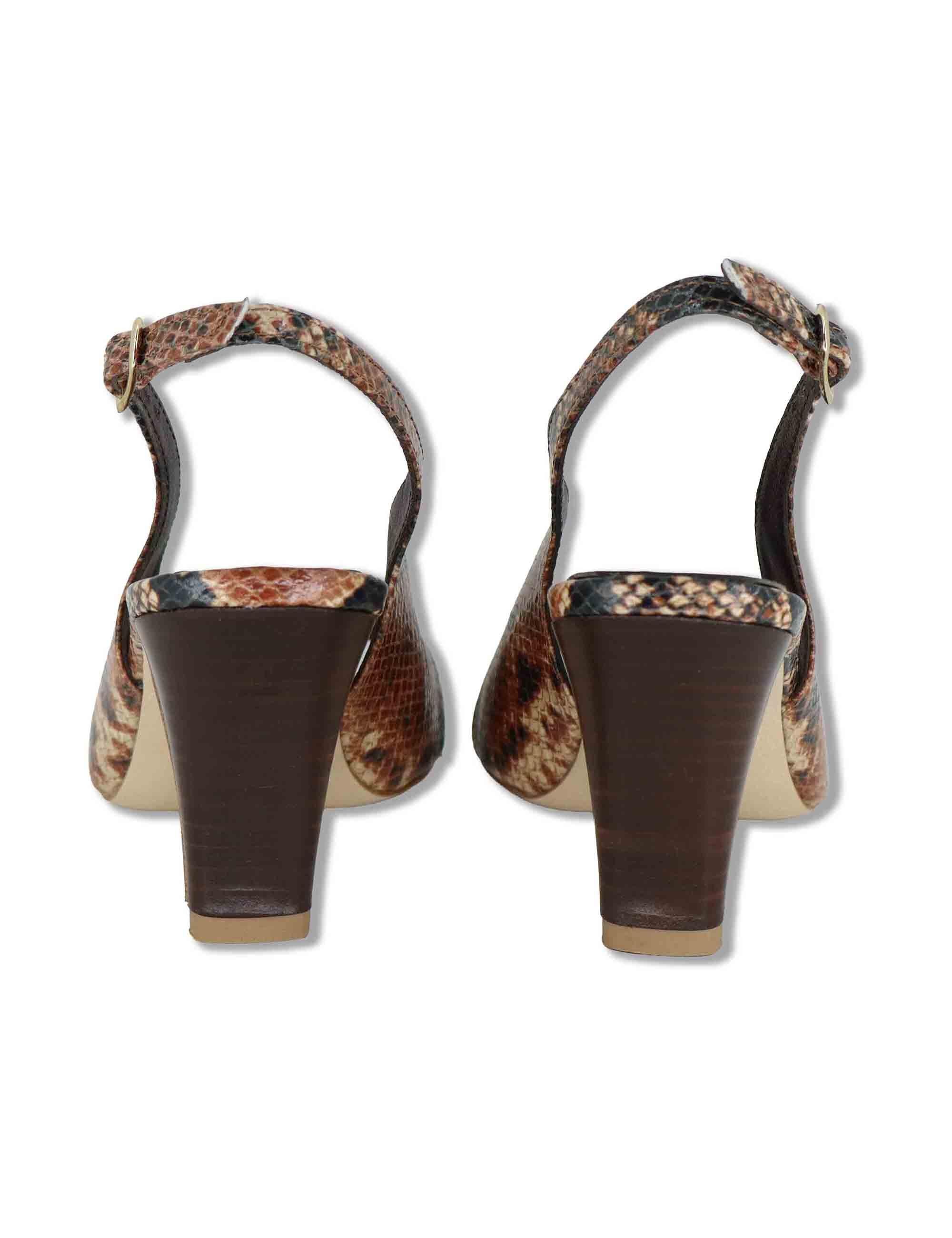 Sandali donna slingback in pelle stampata cuoio con tacco 7cm DS2682/C 014 L'Arianna 