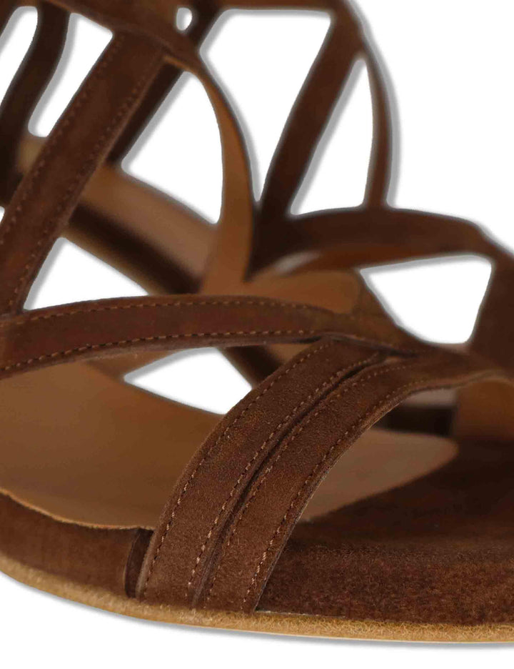 Sandali donna in camoscio marrone con cinturini e tacco medio 119 014 Tattoo 