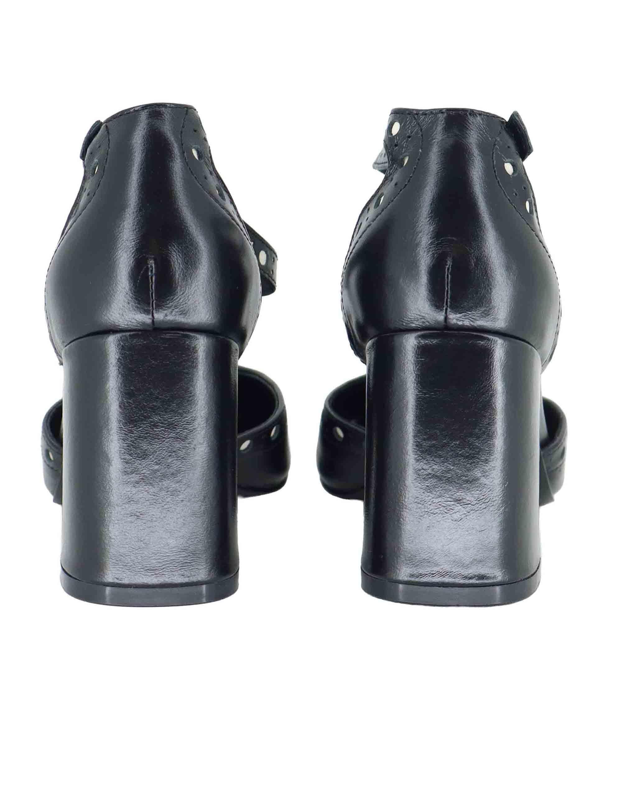 Mary Jane donna in pelle nera con impunture e cinturino regolabile 589Z12VK 03 Bibi Lou 