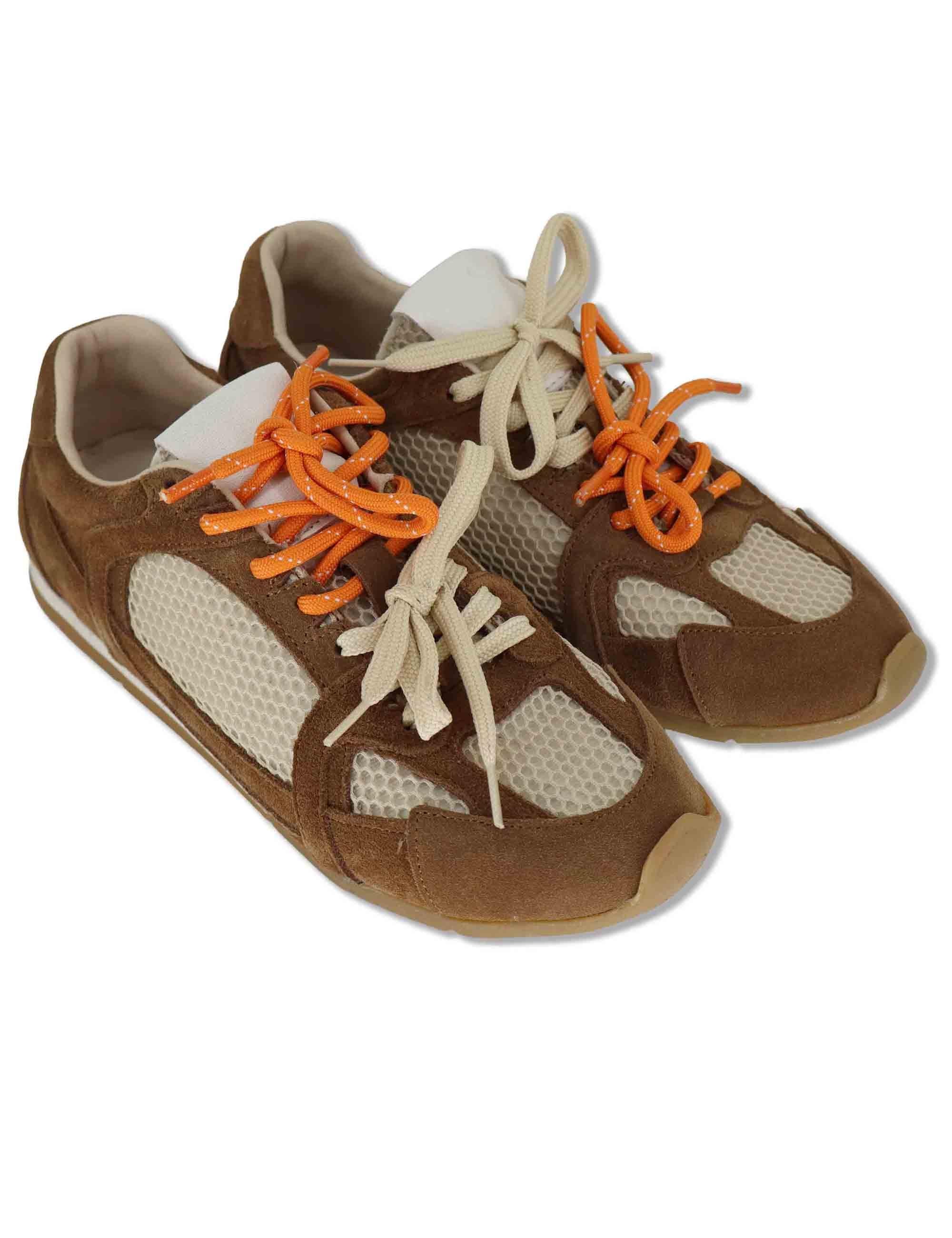 Sneakers donna in camoscio avorio e tessuto con suola bassa in gomma SP60133 200 Spatarella 