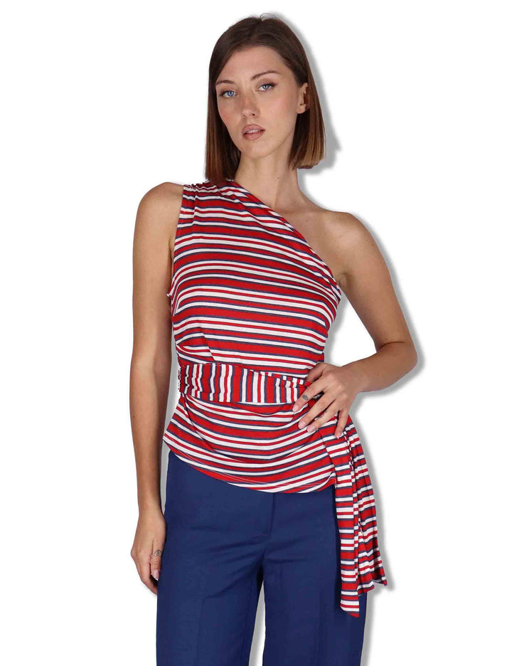 Top donna Summer Stripes in cotone blu e rosso con fusciacca JP556070676 82B30 Maliparmi 