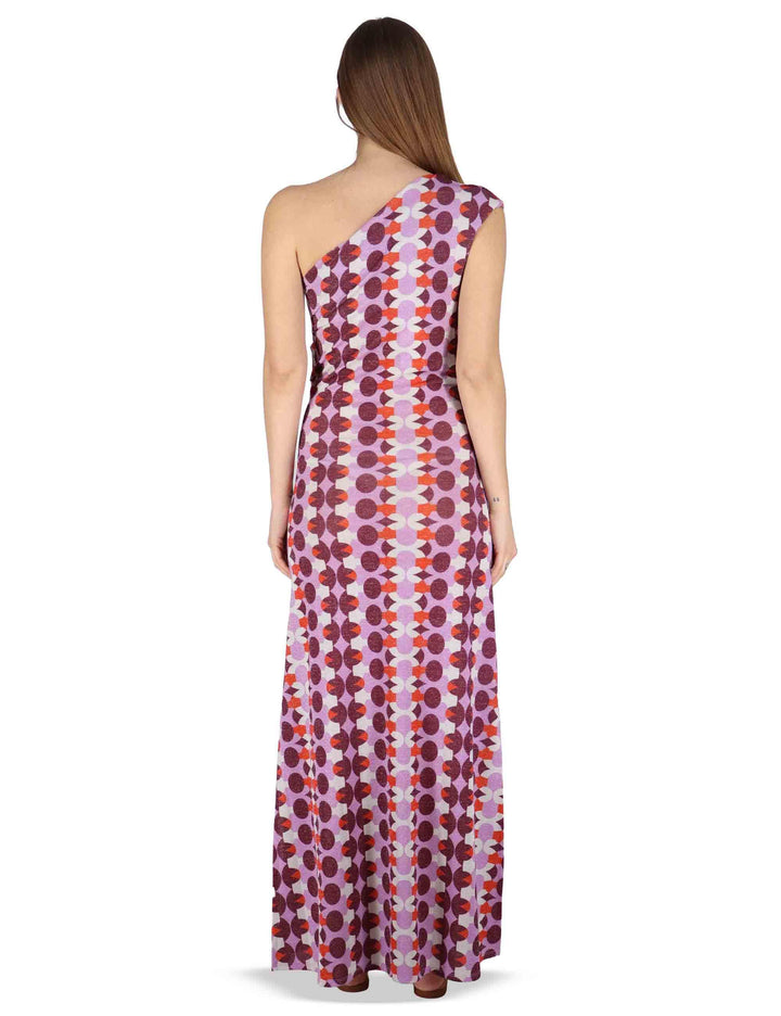 Abiti donna Asymmetric Draped monospalla in tessuto lilla stampato JFAAB0001-F1481-1261 4235 Justmine 