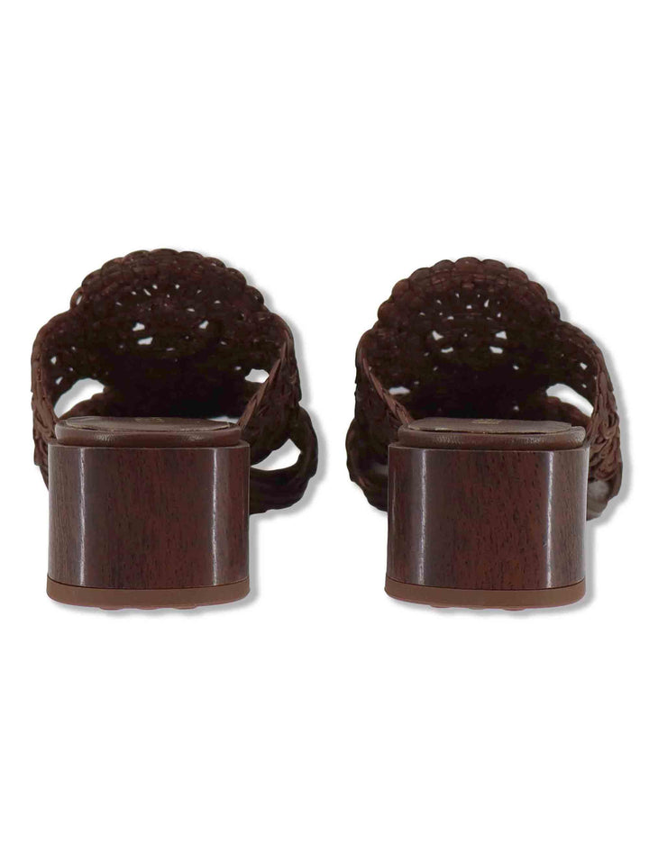 Sandali donna in pelle marrone ricamo effetto pizzo con taccco medio HV264602 AVELLANA Hispanitas 