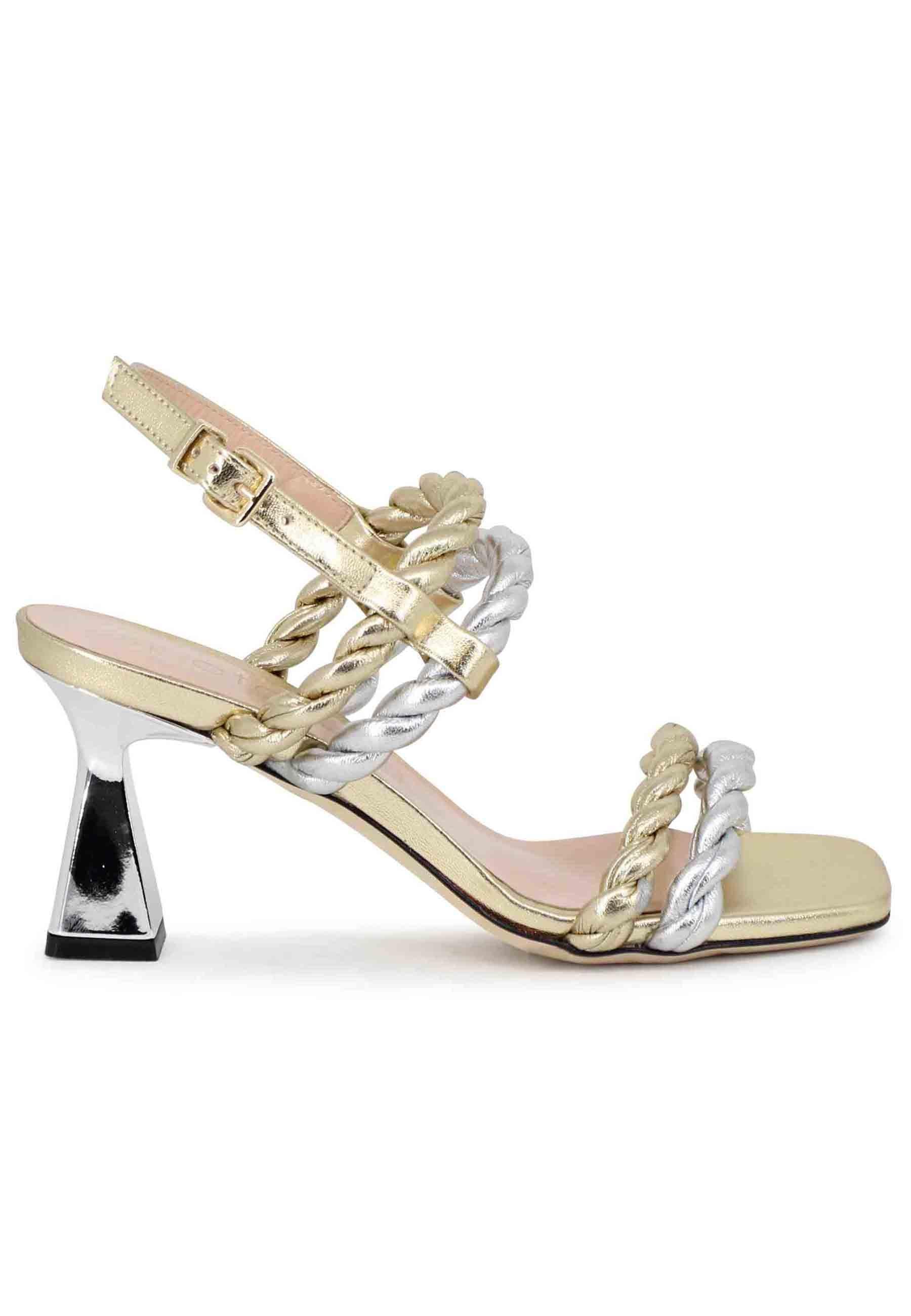 Sandali slingback donna in pelle oro e argento con tacco argento SP7127 600 Spatarella 