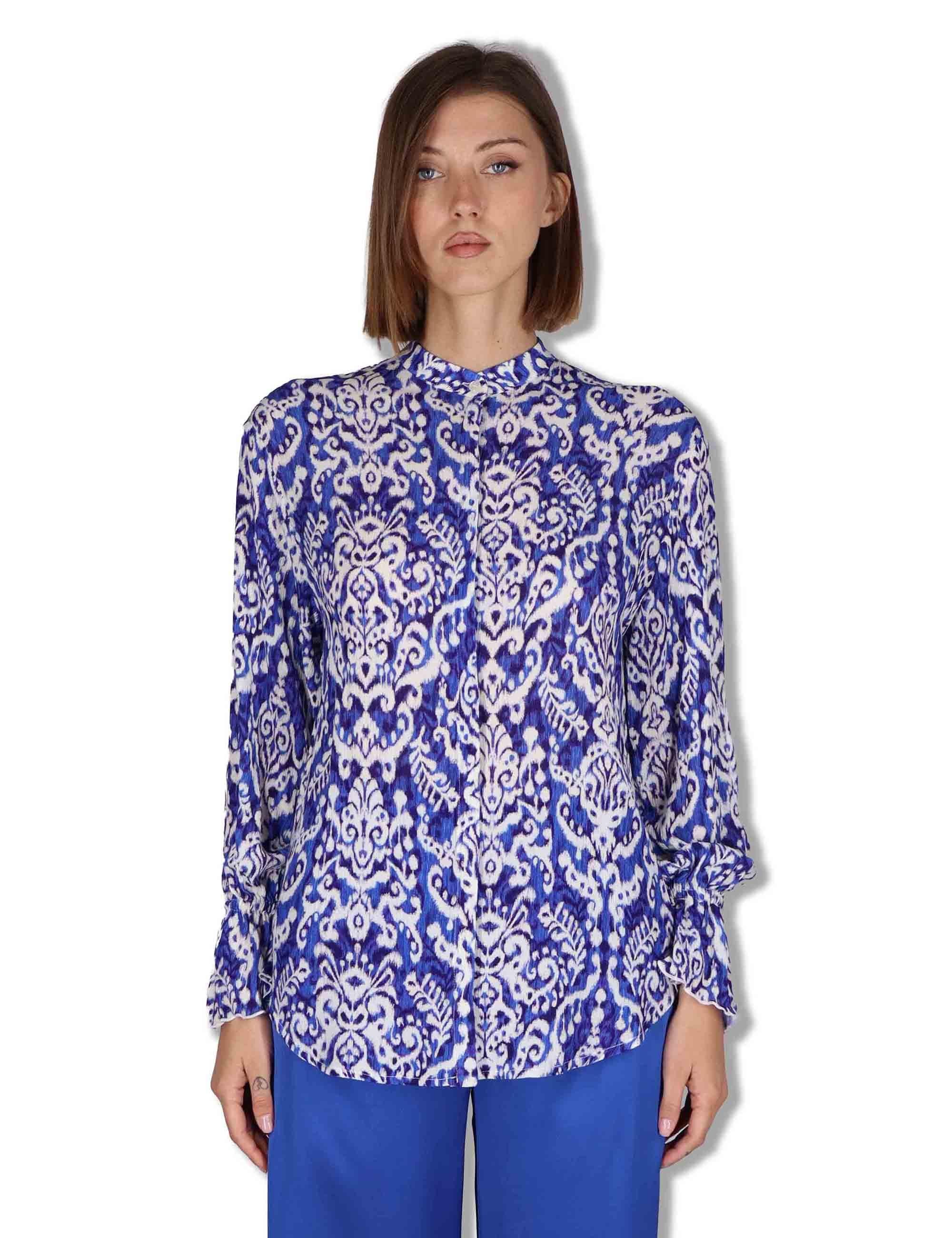 Camicie donna Dreamscape Ikat in viscosa blu stampata maniche lunghe JM558550671 D8098 Maliparmi 