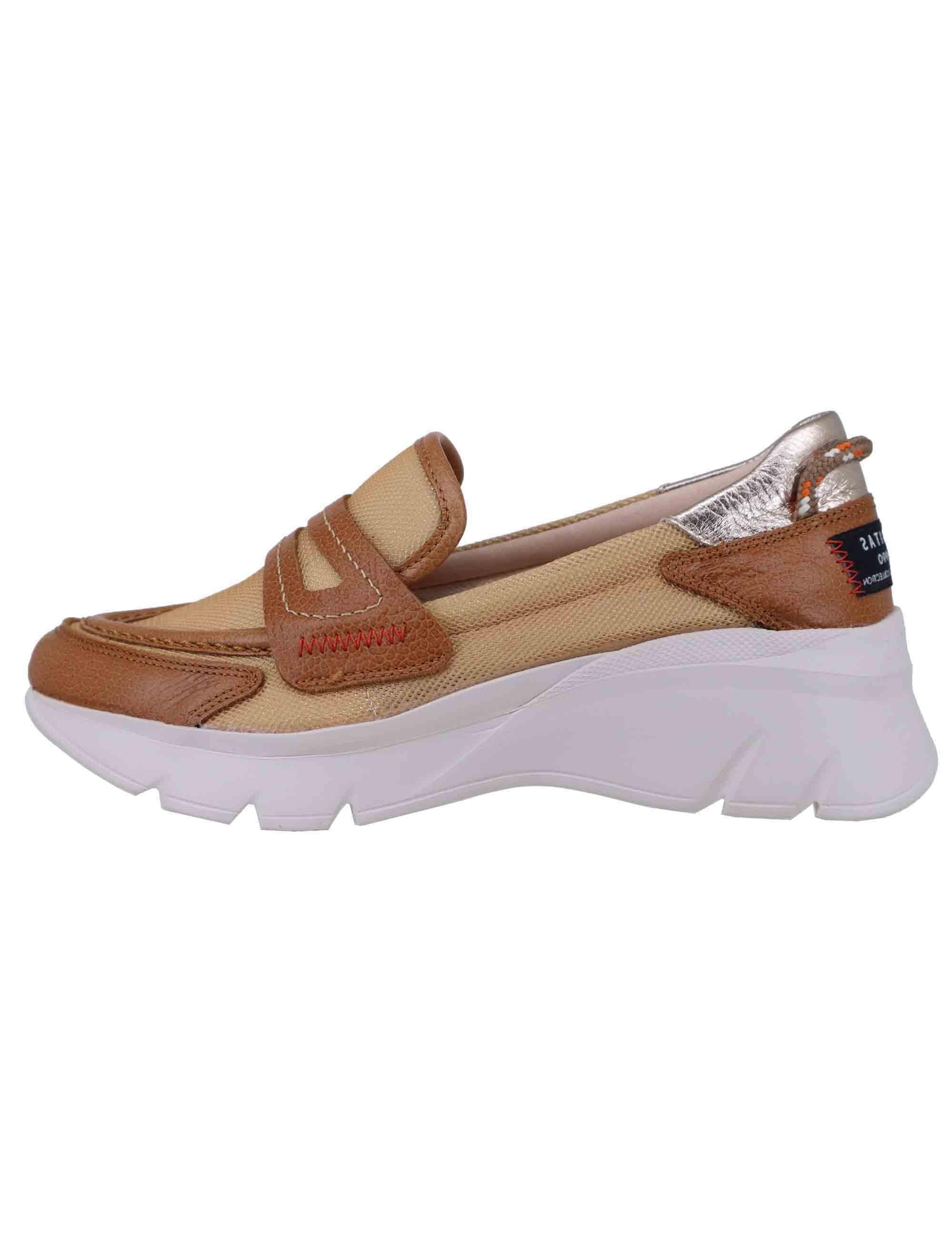 Mocassini donna in tessuto cuoio con zeppa in gomma HV254001 C005 Hispanitas 