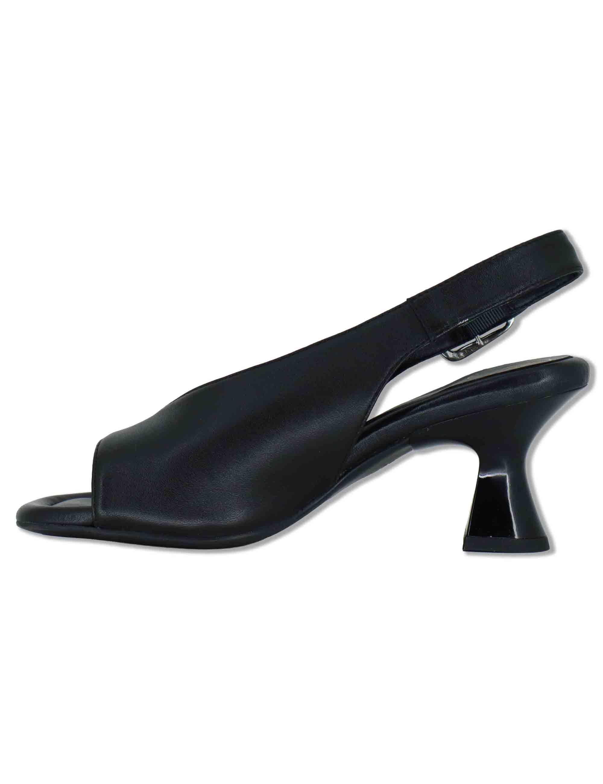 Sandali slingback donna in pelle nera con tacco alto e punta quadra MIJAS NTO BLACK Unisa 