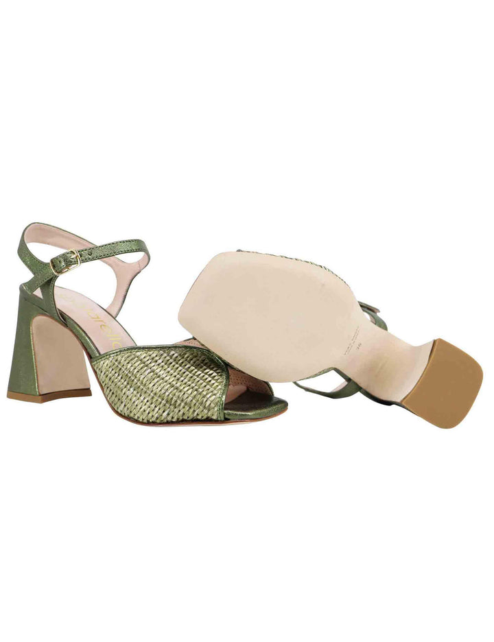 Sandali donna in pelle verde laminata con tacco alto e cinturino alla caviglia SPX1211P 1079 Spatarella 