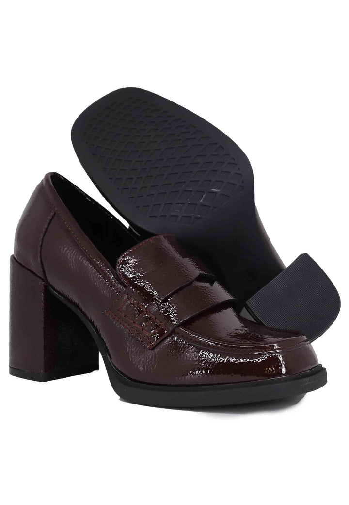 Mocassini donna in vernice bordeaux con tacco alto e punta tonda GEORGIA 200 4E81 Exe 