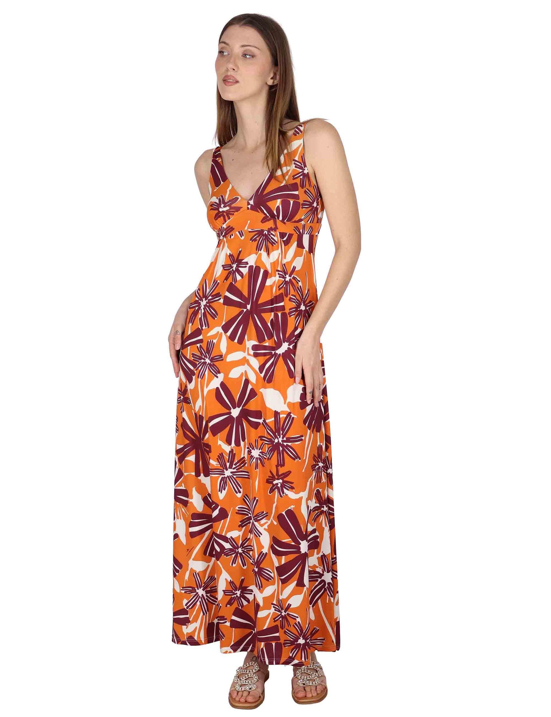 Abiti lunghi Empire donna in jersey arancione con fantasia floreale JFAAB0001-E2769-1244 2102 Justmine 