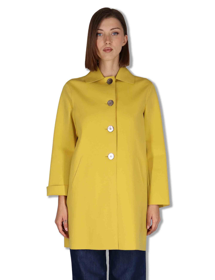 Spolverino donna in tessuto giallo monopetto con bottoni in osso 50260003 091 Ewooluzione 