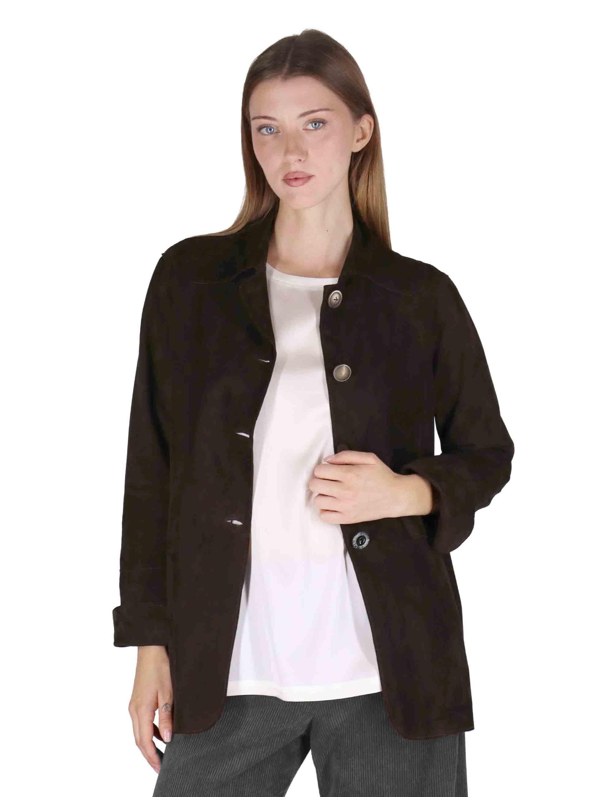 Giacche donna in camoscio marrone con bottoni gioiello SP2427 015 Spatarella 