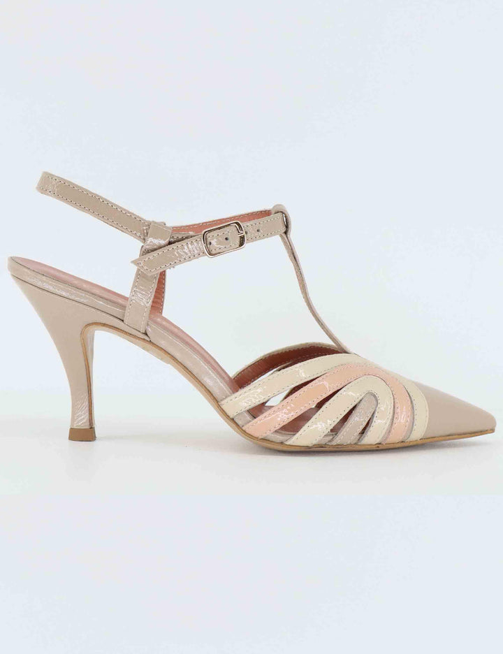 Slingback donna in vernice beige tacco alto 8745R 023 Les Venues 