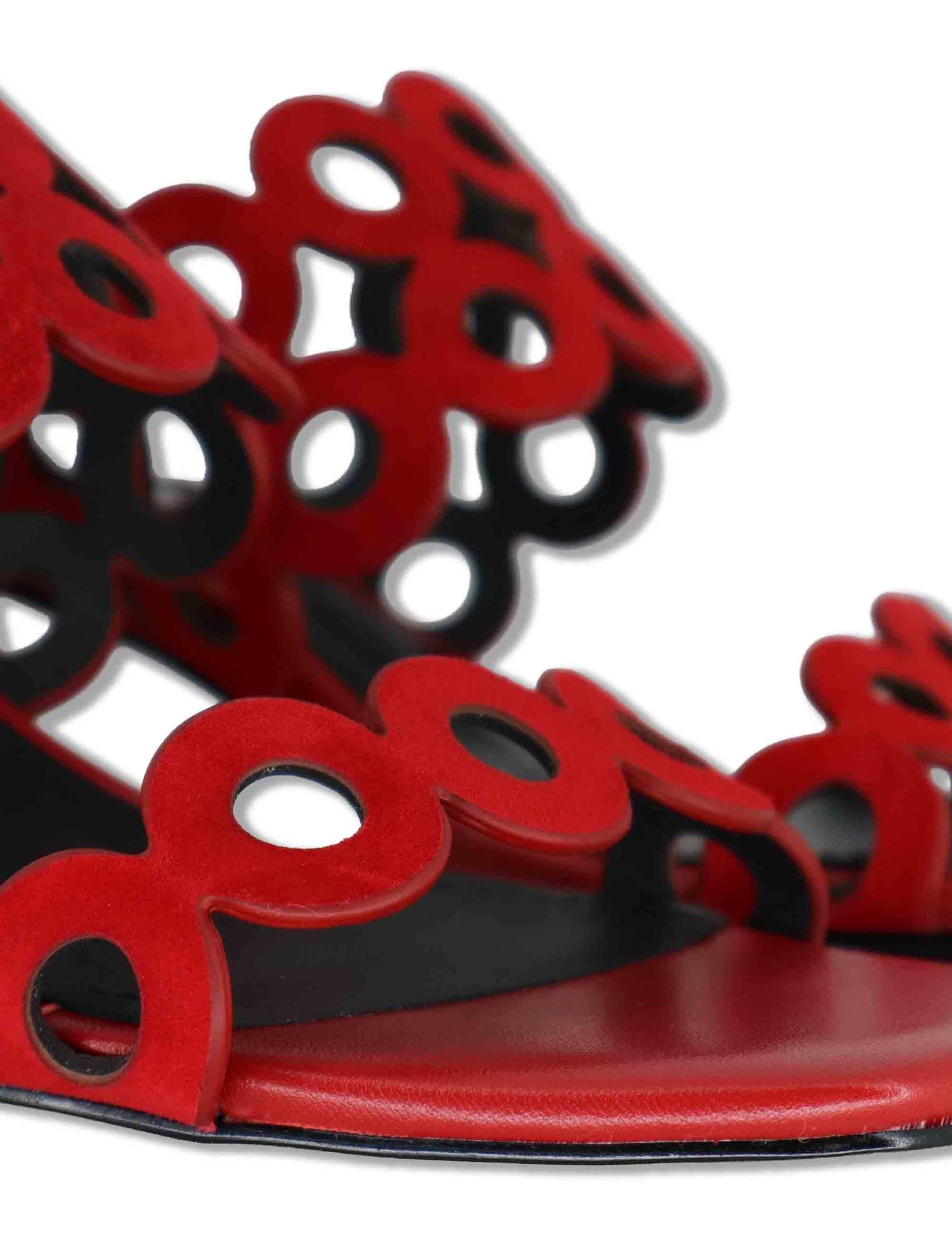 Sandali donna in pelle e camoscio rosso con tacco medio Oribu 627Z30VK 40-ROJO Bibi Lou 