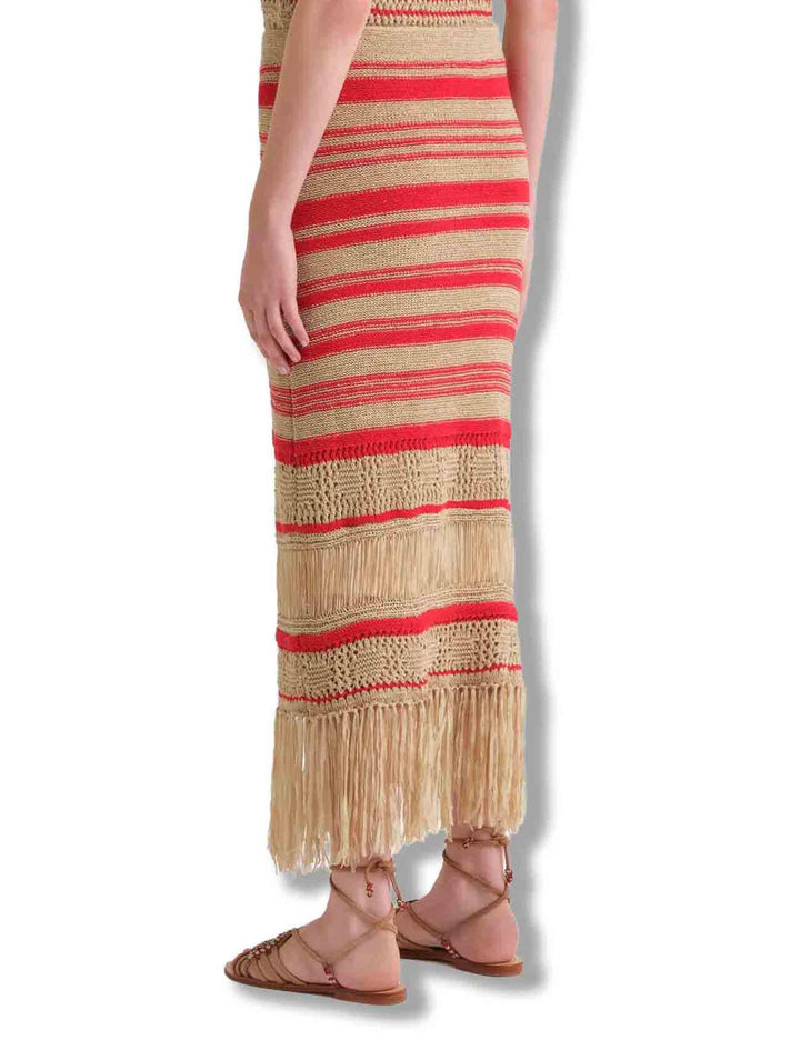 Gonne lunghe donna Knit Tape in tessuto naturale e rosso con frange JG667678214 11B30 Maliparmi 