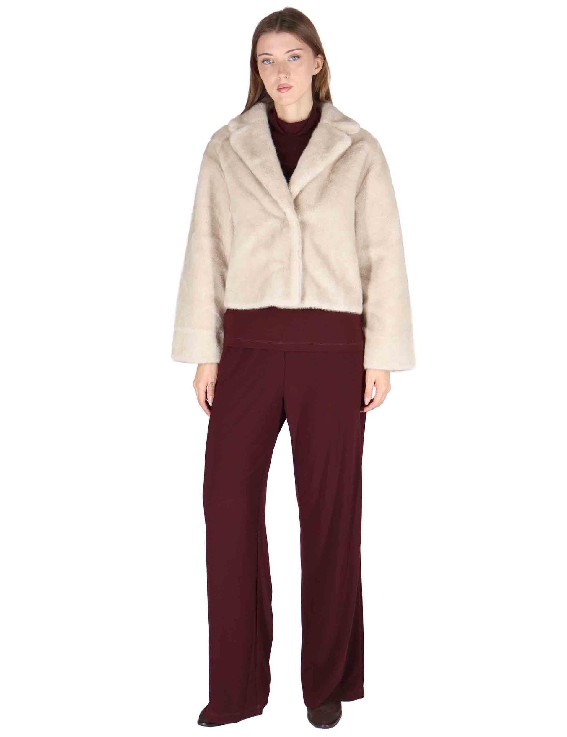 Giacche donna reversibili in eco fur off white con petto a bavero SP25214 WHITE Spatarella 