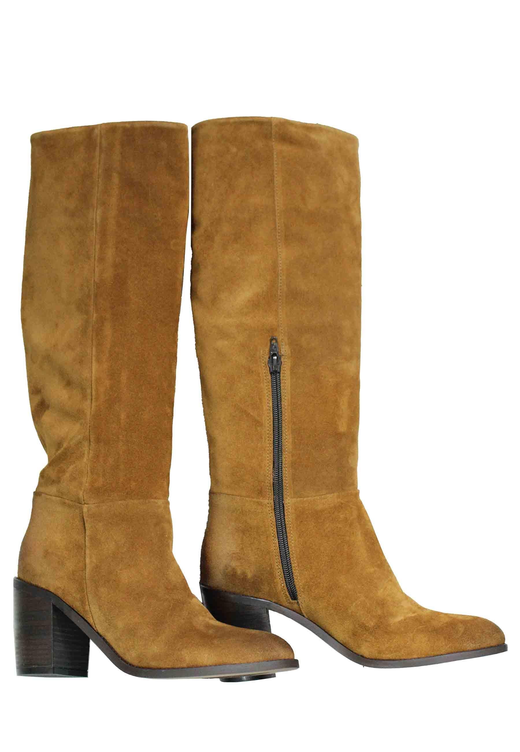 Stivali donna in camoscio testa di moro con tacco in cuoio e punta semi tonda OXFORD1 013 Onakò 