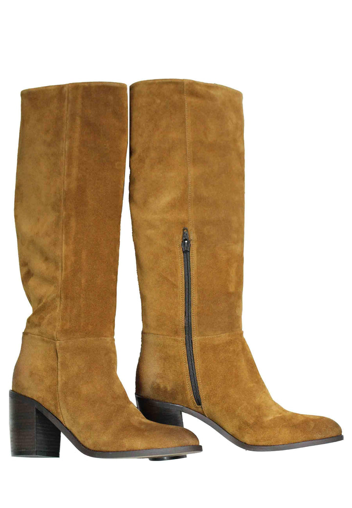 Stivali donna in camoscio testa di moro con tacco in cuoio e punta semi tonda OXFORD1 013 Onakò 