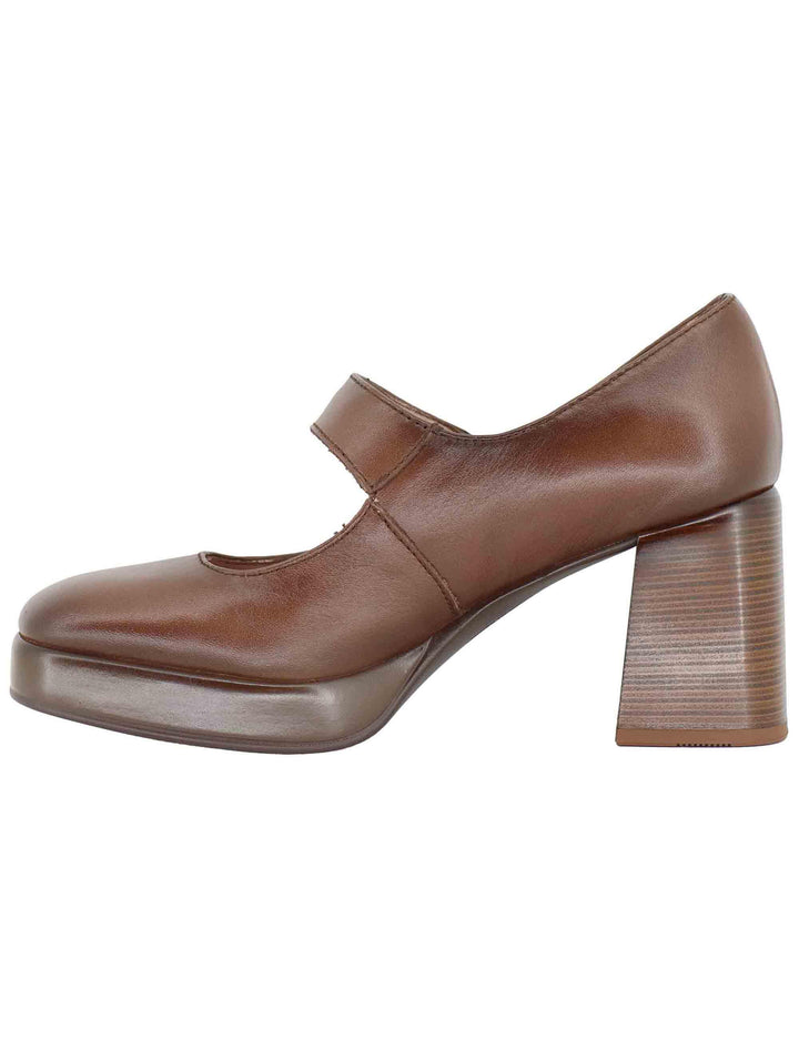 Decollete donna in pelle marrone con cinturino e tacco alto HI254305 C007 Hispanitas 