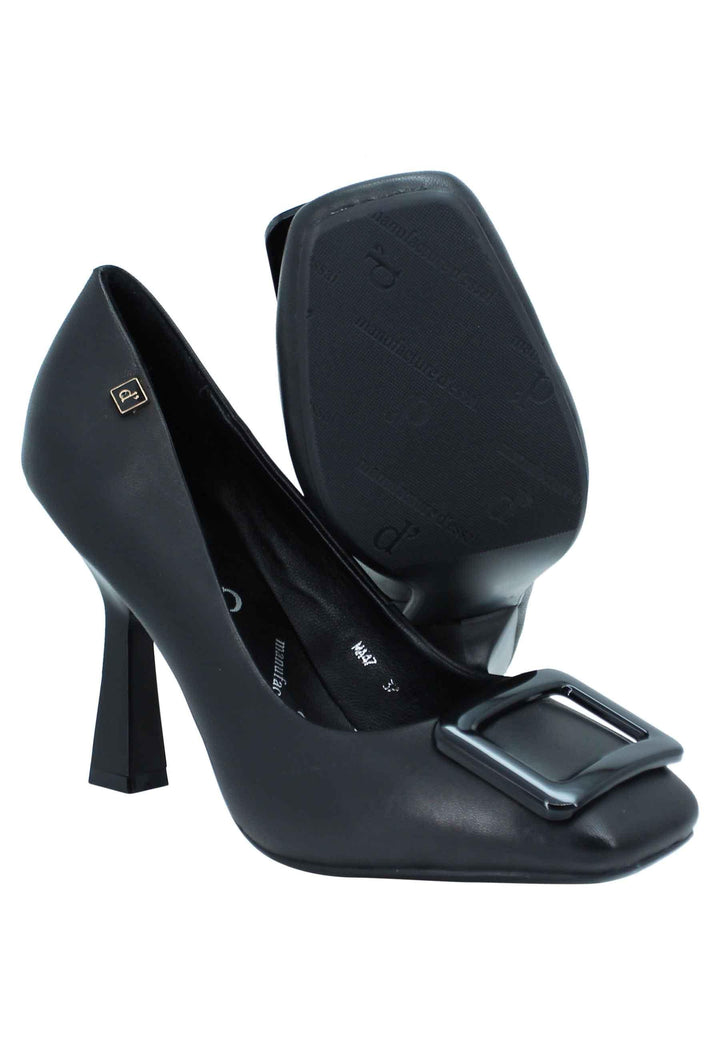 Decollete donna in pelle nera punta quadra e accessorio in tinta MA47 001 Manufacture D'Essai 