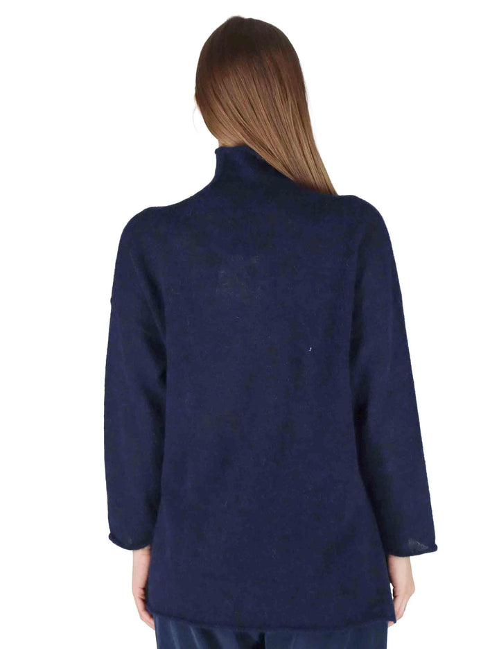 Maglioni donna in lana blu con collo alto vestibilità over 3W25-MELISSA SHAG NIGHT TreBarraBi 
