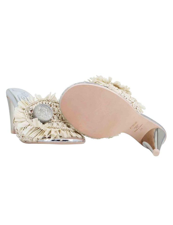Sandali donna in rafia beige con gioiello e tacco alto in argento 7561 029 Ras 