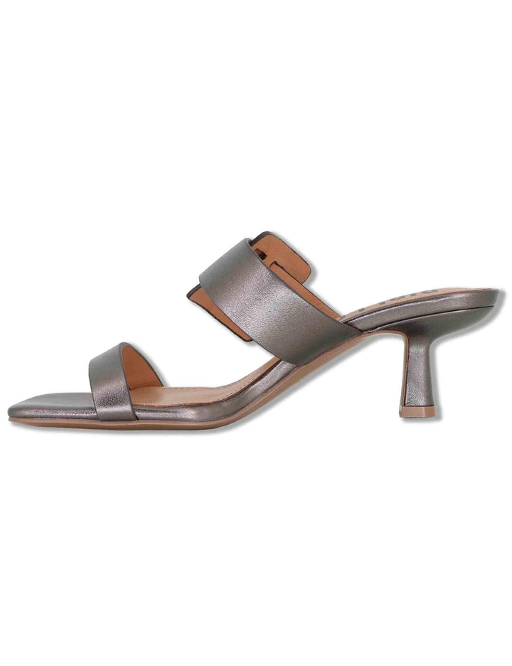 Sandali donna in pelle laminata argento con fibbia laterale e tacco medio Altair 662Z10VK 09-PLOMO Bibi Lou 