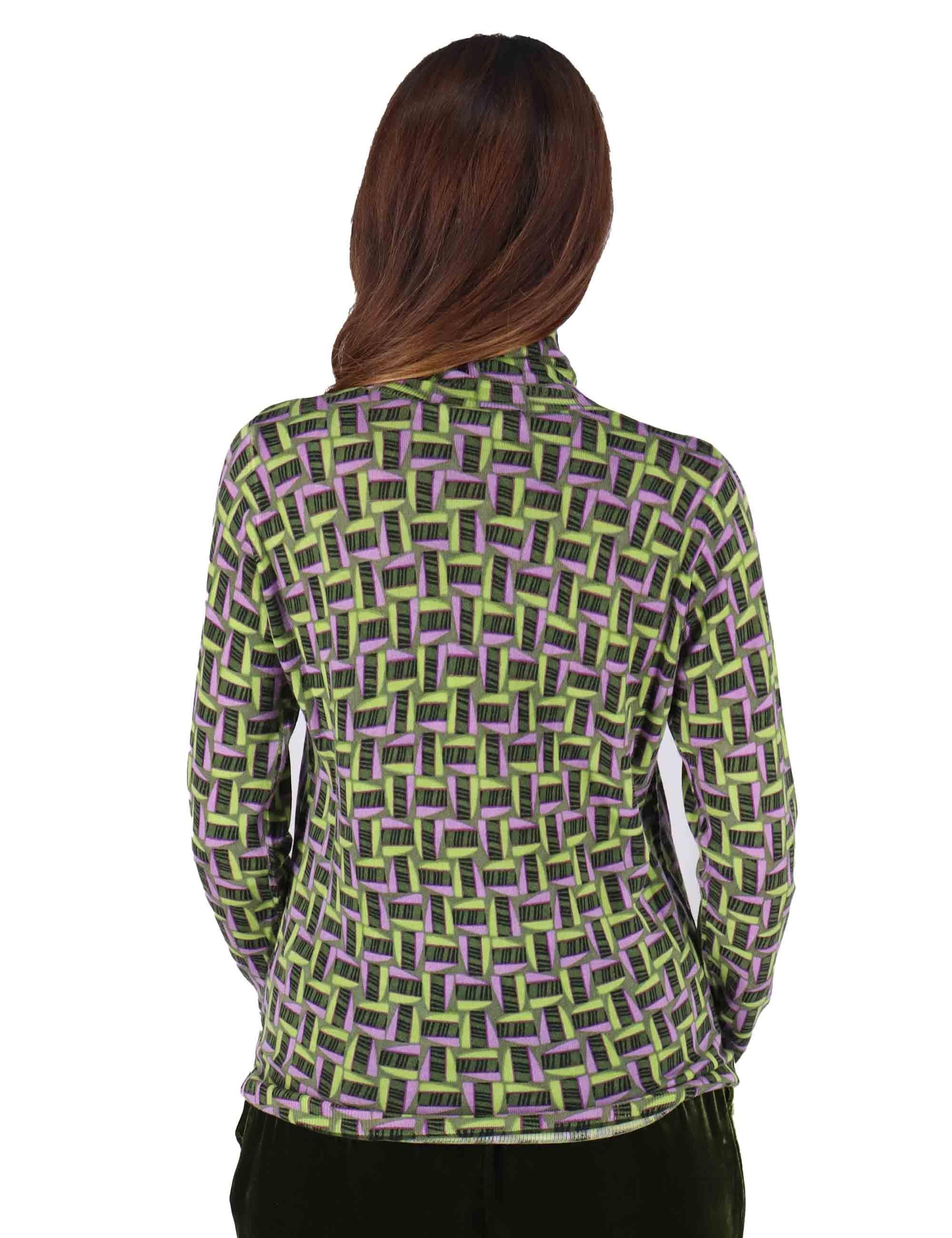 Maglioni donna Printed Knit in lana stampata verde con collo alto JQ510478200 D6072 Maliparmi 