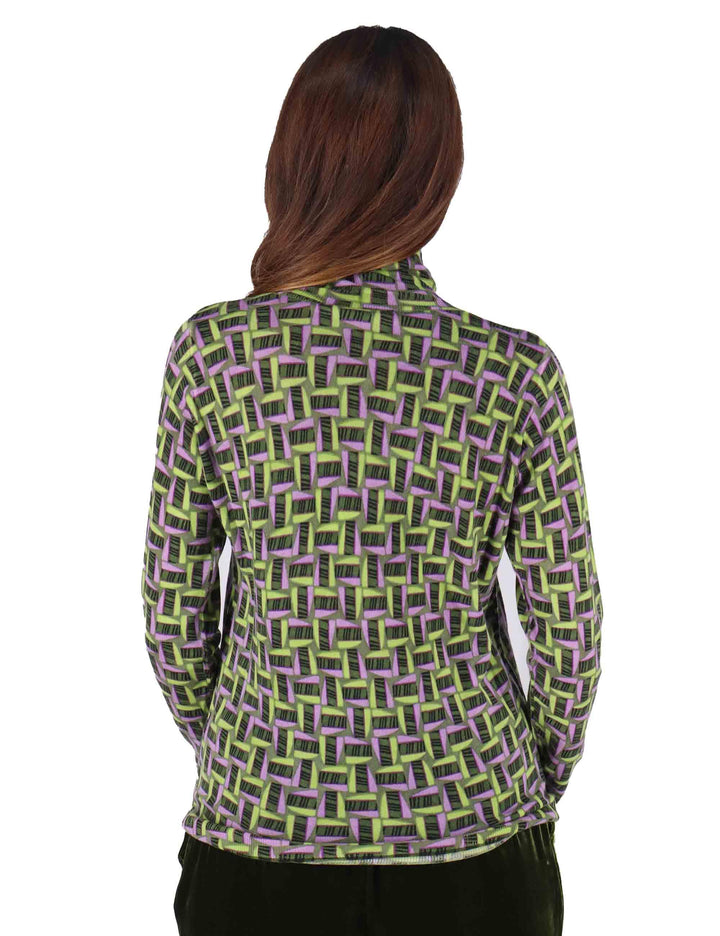 Maglioni donna Printed Knit in lana stampata verde con collo alto JQ510478200 D6072 Maliparmi 
