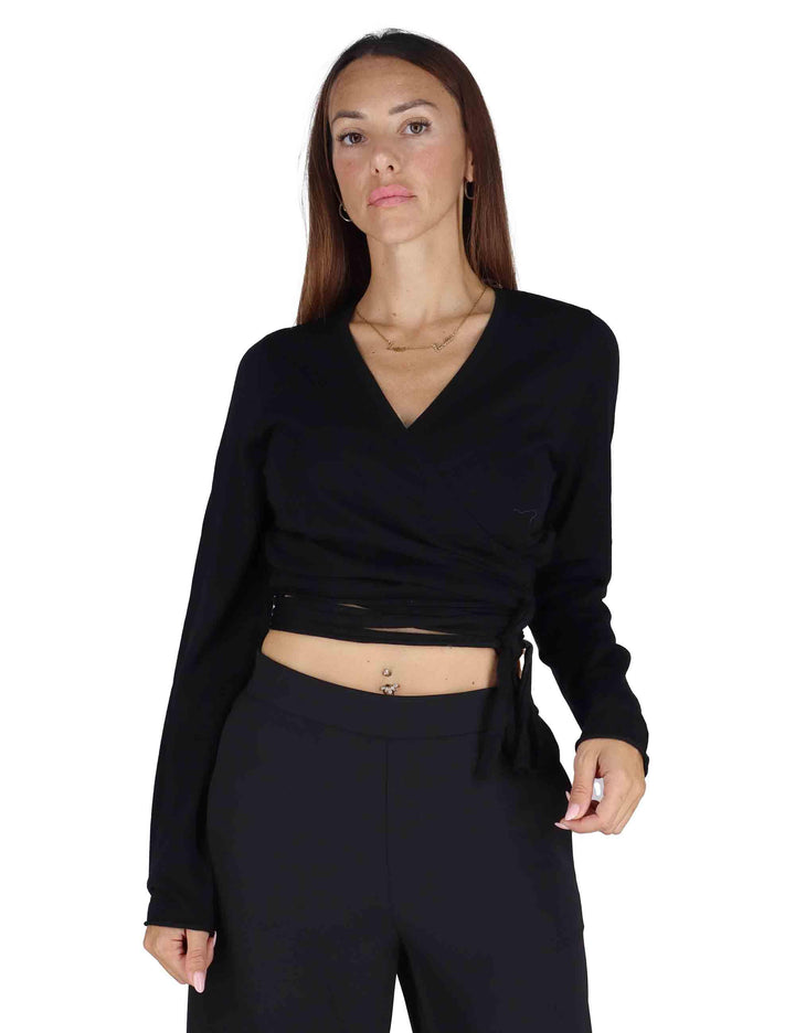 Incrociatina donna New Blend in misto lana nera con laccetti e scollo sul seno JN370678199 20000 Maliparmi 