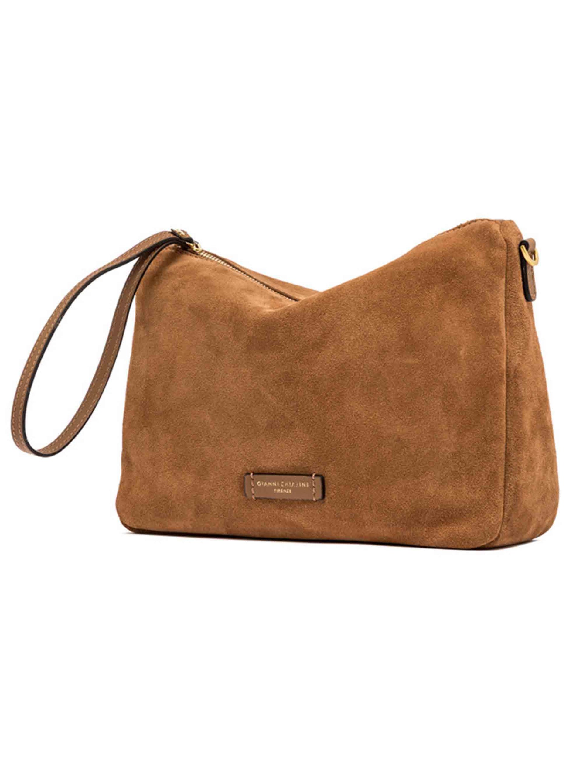 Borse donna Nora Pouch in pelle scamosciata cuoio con polsiera e tracolla BS10225 CM-PL 1478 Gianni Chiarini 