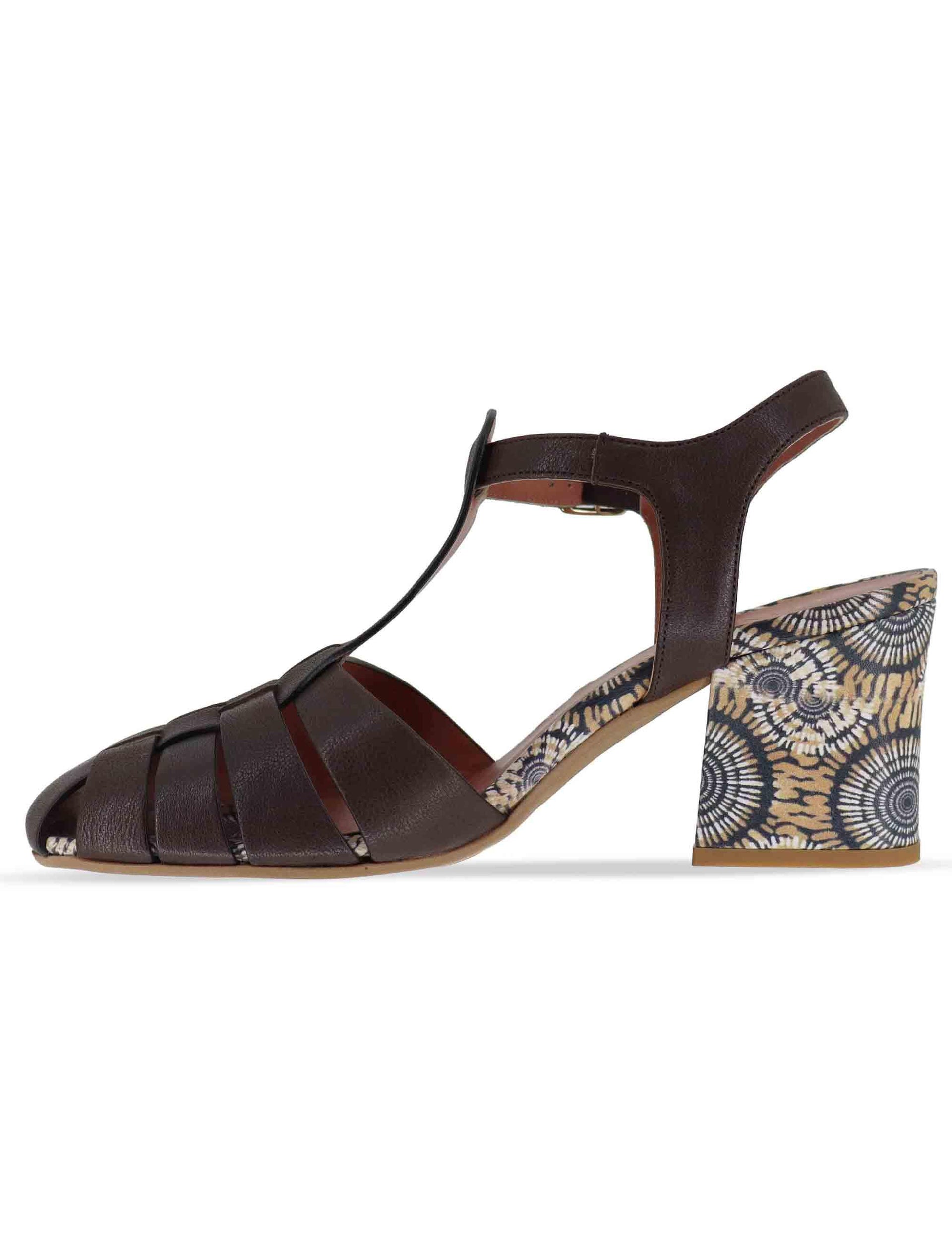 Sandali donna in pelle marrone con cinturino alla caviglia e tacco medio 5105P 014 Les Venues 