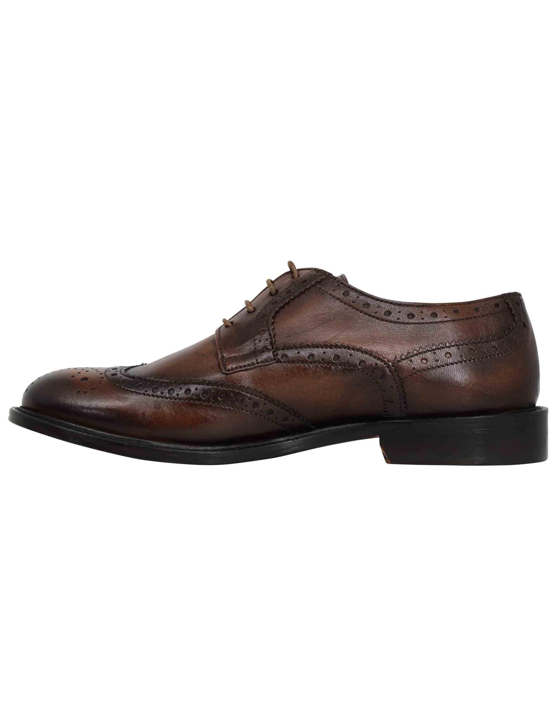 Stringate uomo in pelle marrone impunturata con suola in cuoio cucita SP1201 014 Spatarella 